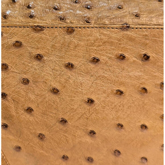 Scuola Del Cuoio Ostrich Leather Caramel Brown Flap Handbag Purse Firenze Italy - Picture 5 of 16